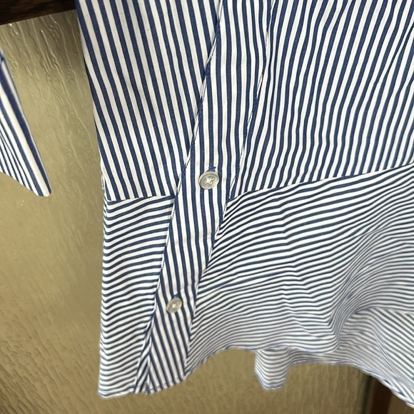 KOCHÉ COLLECTIVE Sz 36 or US size 6 Blue White Pinstripe Asymmetrical Shirtdress - Picture 9 of 11